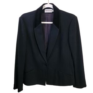 Vintage Personal Black Wool One Button Shawl Collar Blazer Size 10